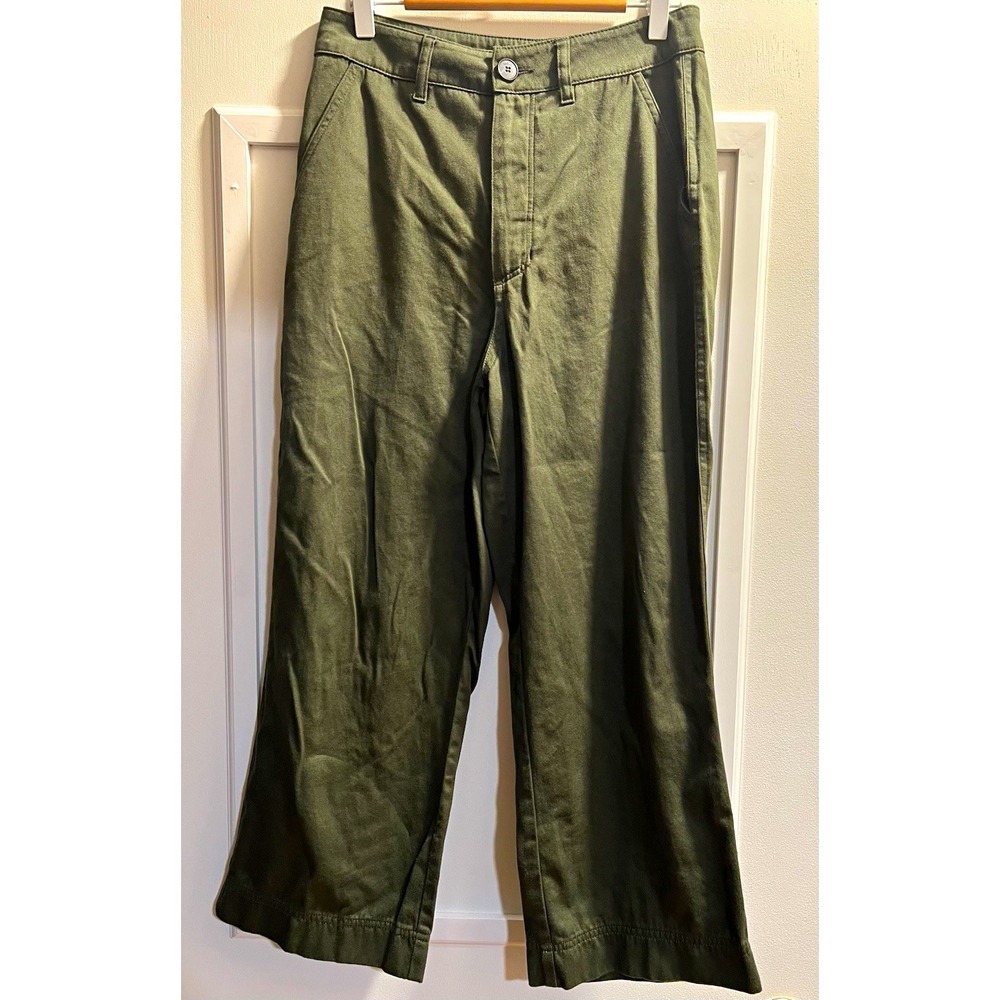 ba&sh Green Cotton Chino Pants Wide Leg High Rise EU 36 Womens 28x24